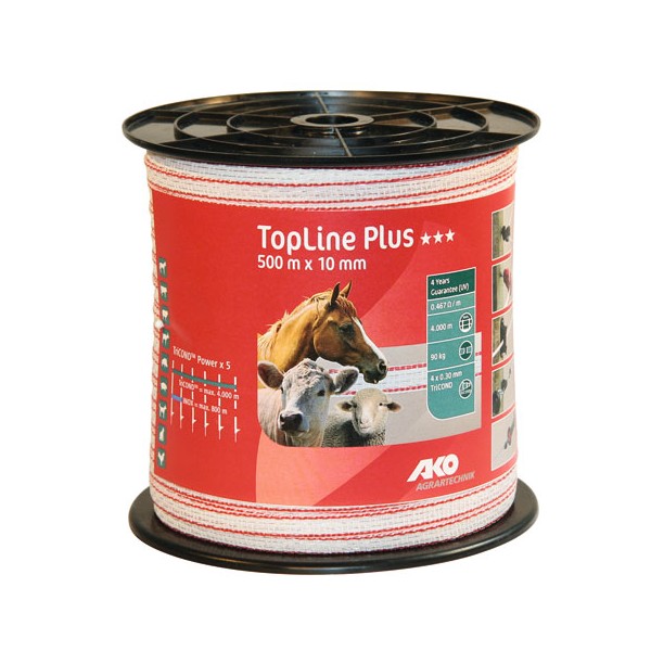AKO Topline plus villanypásztor szalag 500 m, 10 mm, fehér/piros